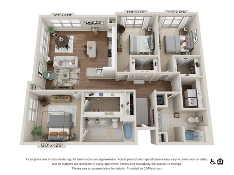 Floor plan for 3 beds, 2 baths, 1580 sqft